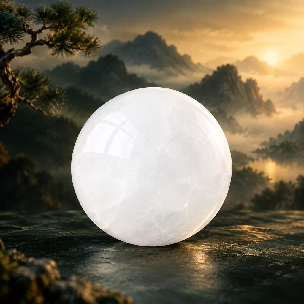 静福白水晶球 — Mystictao 冰洲石水晶球附底座
