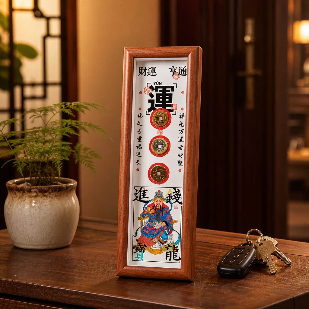 财神立像配铜钱——玄关招财纳福摆件