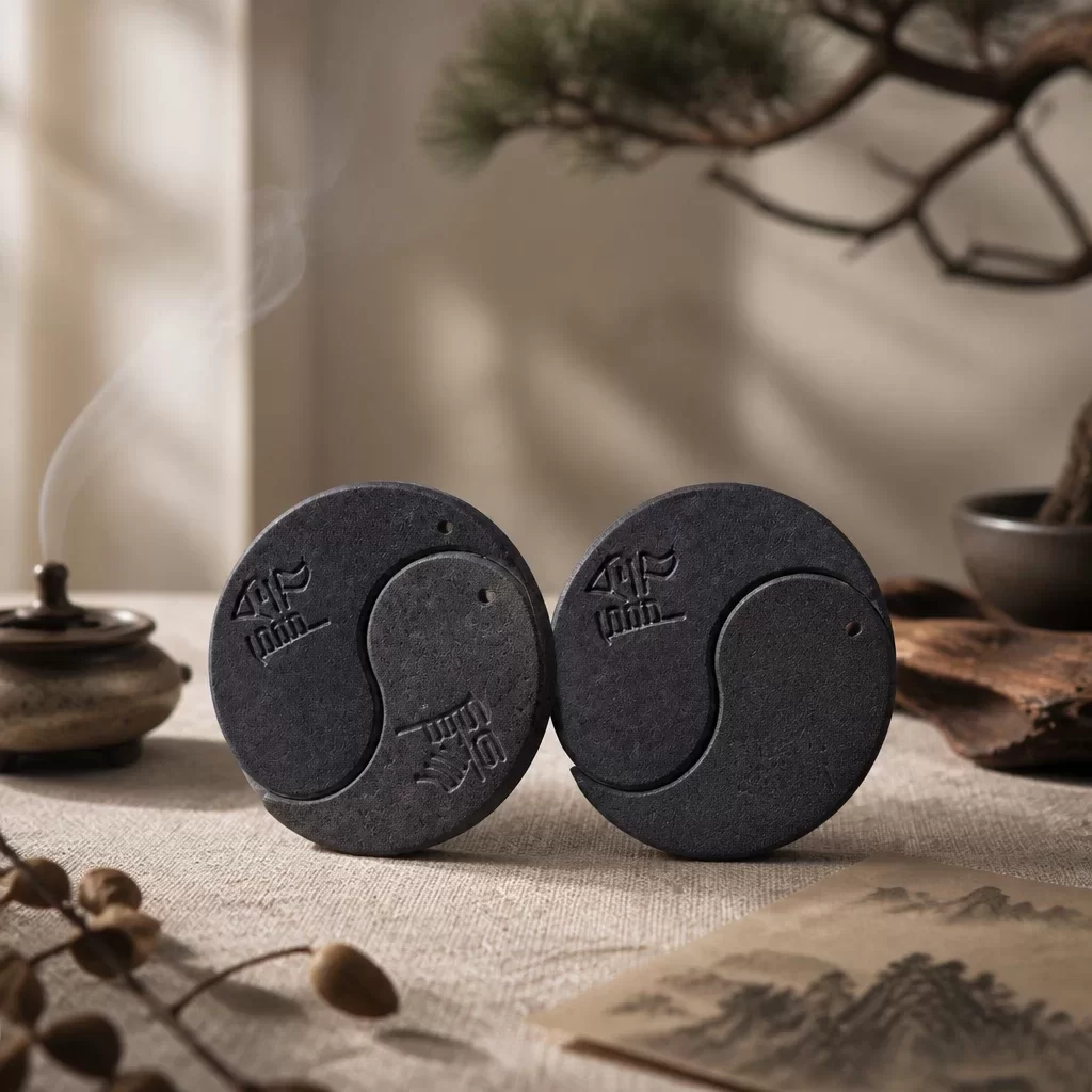 Taiji Yin-Yang Volcanic Stone Pendant Pair