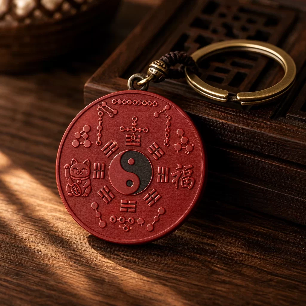 Hetu Luoshu Cinnabar Bagua Pendant Keychain